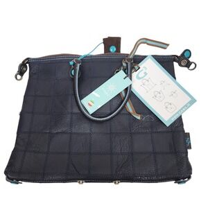 GABS G3 Tote Bag Womens Blue Leather Patchwork Convertible Italy G43